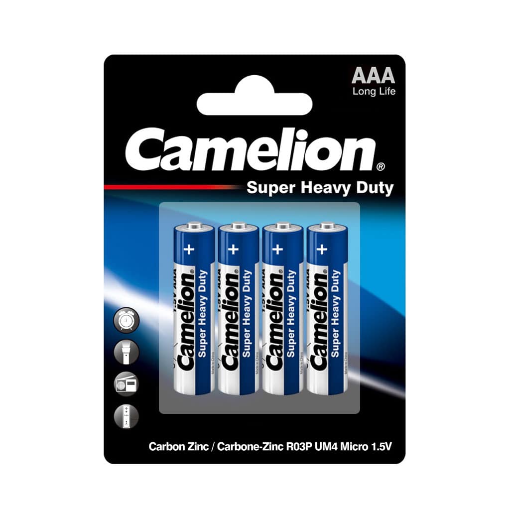 Camelion-Super-Heavy-Duty-AAA-Battery-4pcs.jpg باطری نیم قلمی 4عددی معمولی 12بسته - Image 1